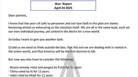 WAR REPORT - APRIL 24 2025 - YOU WERE AWAKENED FOR A REASON