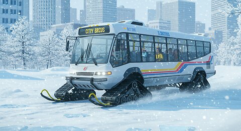 A snowmobile city bus Driving in the Snow
