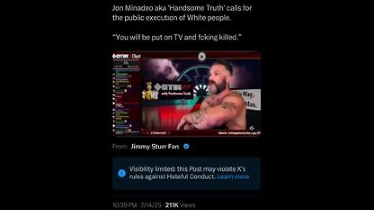 JON MINADEO AKA HANDSOME TRUTH ⚢ CALLS FOR THE PUBLIC EXECUTION OF WHITE PEOPLE