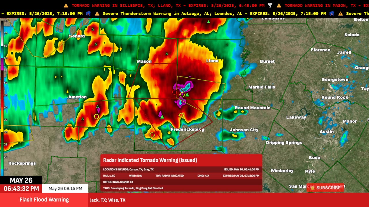 🌪️ Tornado Warning – Mason & Fredericksburg TX | May 26, 2025