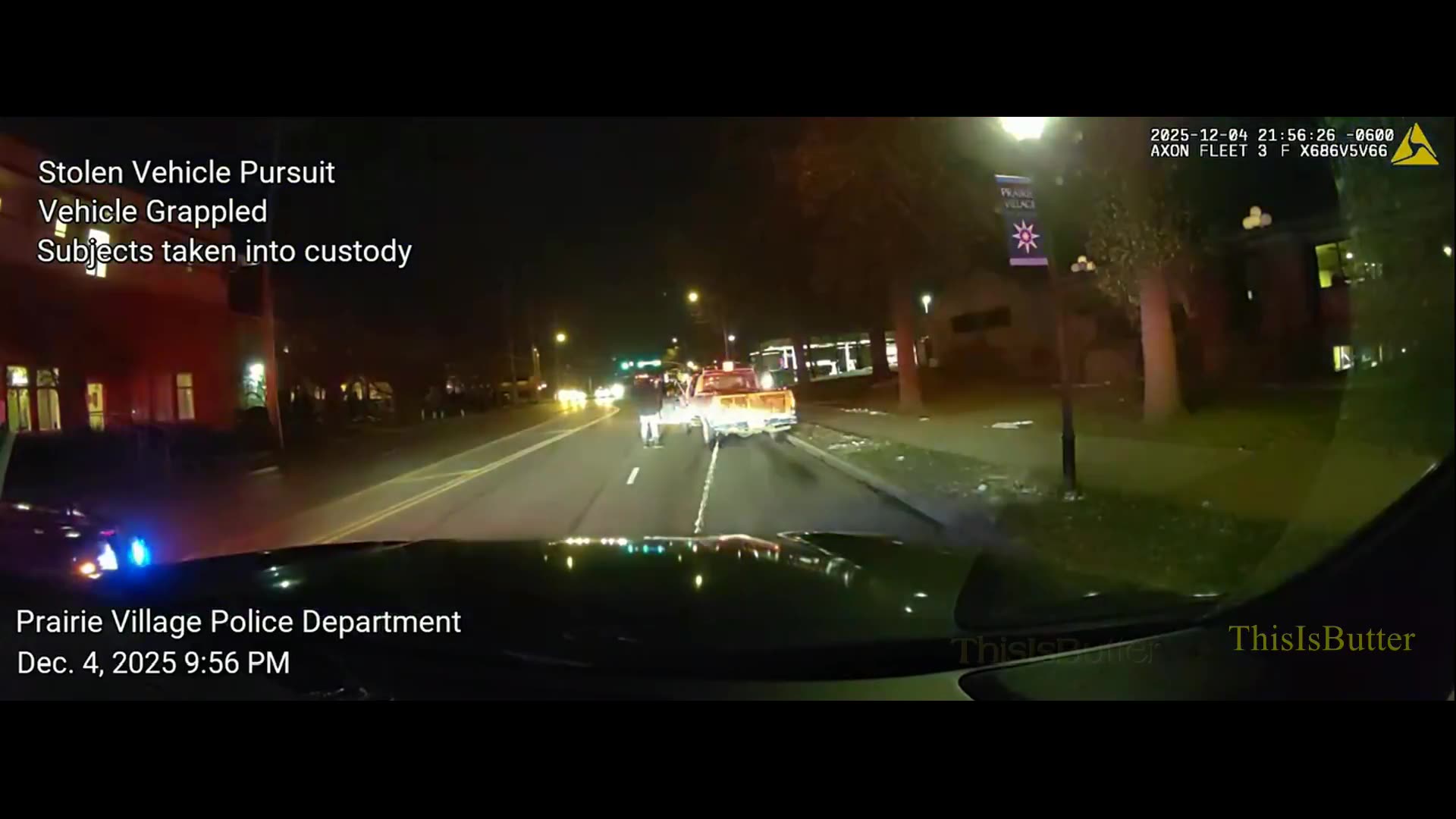 Prairie Village police show grappler apprehending stolen truck