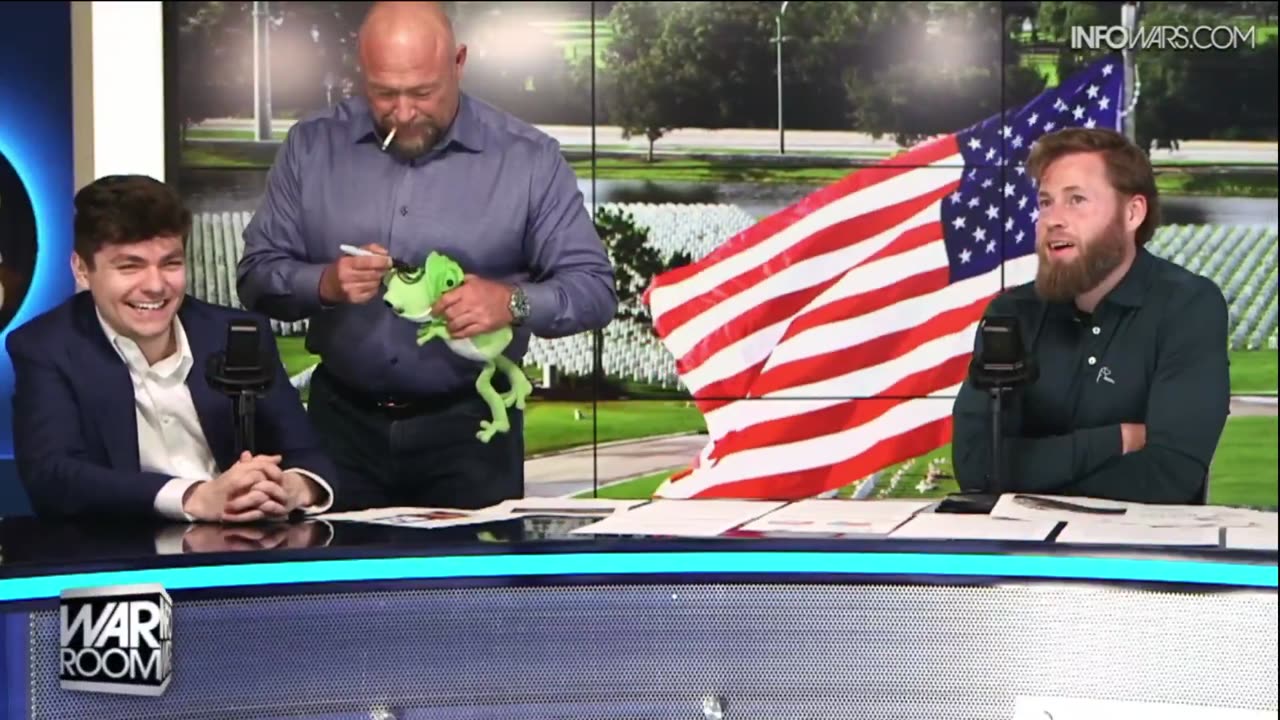 Alex Jones gives the Frog a Hitler mustache 😂