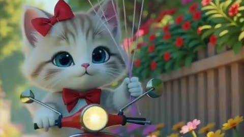 🌸 Cute Kitten Riding a Scooter with Balloons | Adorable Cat Adventure 🛵💖