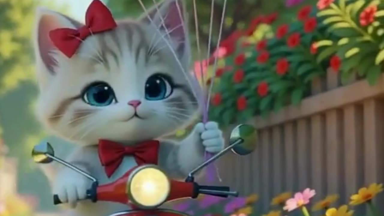 🌸 Cute Kitten Riding a Scooter with Balloons | Adorable Cat Adventure 🛵💖