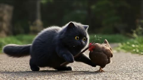 Black cat and delicious chicken kebab