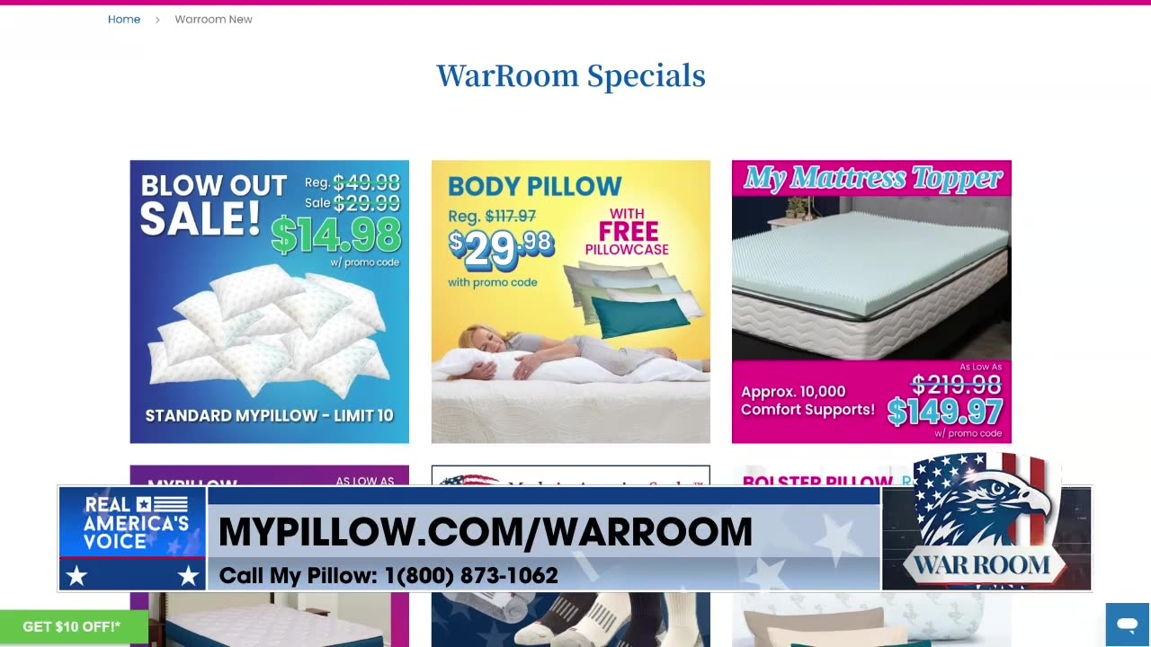 WarRoom Made In USA Sale! Save Up To 80% With Promo Code WARROOM At MyPillow.com/warroom