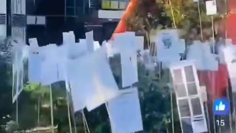 Memorial for Covid Vaccine deceased “Forest of The Fallen” set up outside Legacy Media in Melbourne
