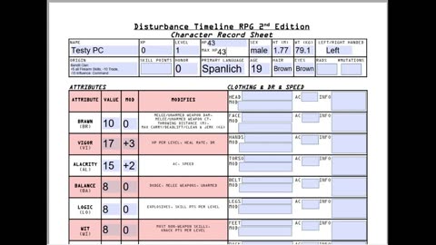 Disturbance Timeline RPG: 2nd Edition- Character Creation