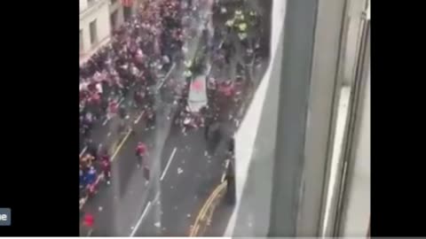 High view of todays car crashing into people in liverpool uk