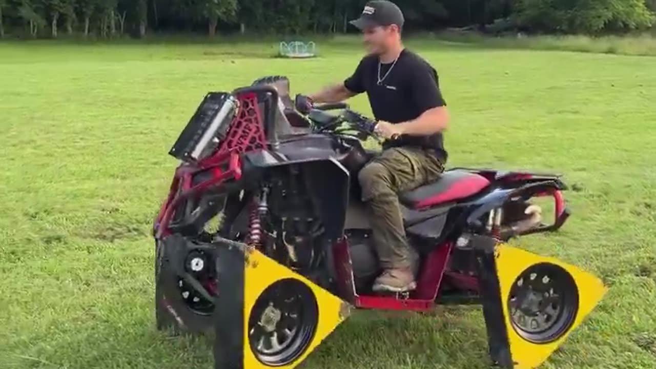 Triangle-wheeled quad-bike test ride