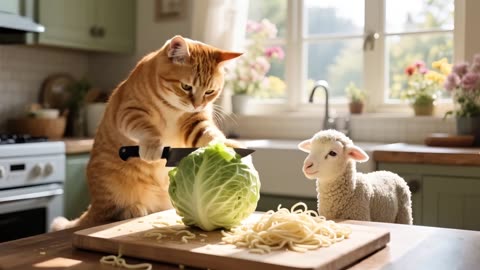 Kitten Rescues Injured Lamb, Brings Him Home to Bandage Wounds & Cook Food 🐱🐑💊🍖#cat #cut