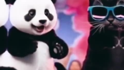 Cute cat and panda dence