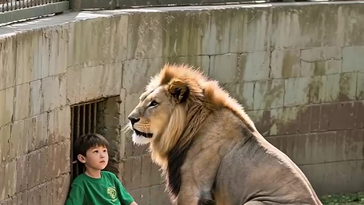 SHOCKING! LION GENTLY TENDS TO BOY IN ENCLOSURE! #lion #zoo #wildlife #animal