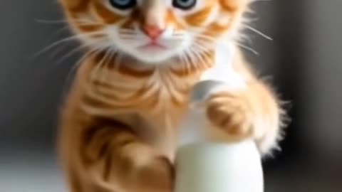 Cutest Baby Cat in a Hoodie Holding a Bottle! 🍼🐱❄️