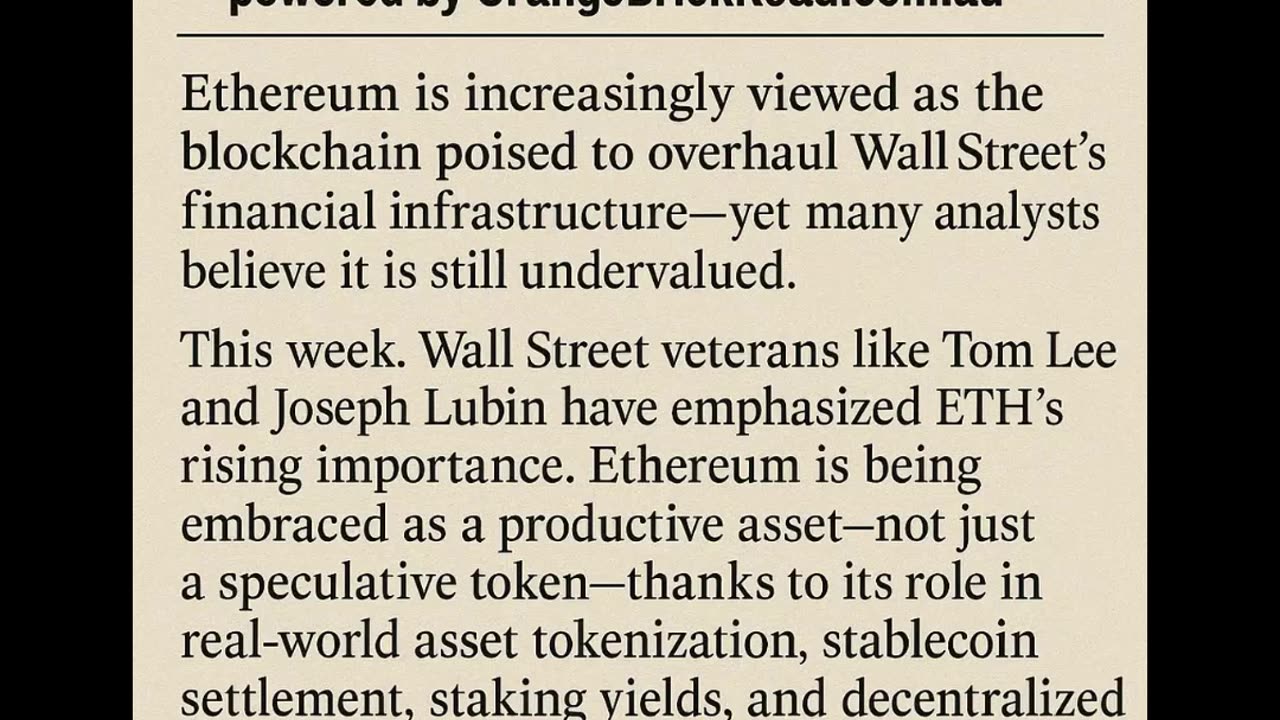 Ethereum poised to transform Wall Street