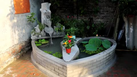 Garden Designs | Setup 2 in 1 Heart Aquarium with Cement and Brick..