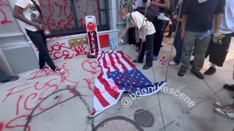 These people obviously hate America… Rioters in Los Angeles tore down a U.S. flag from a building