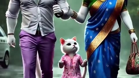 Cute kitten's and their family enjoy in rany weather #cute #cat #rain #shorts