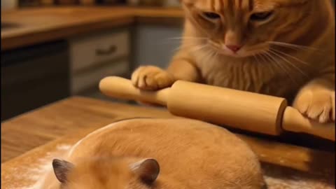 Ai cat rolls hamster