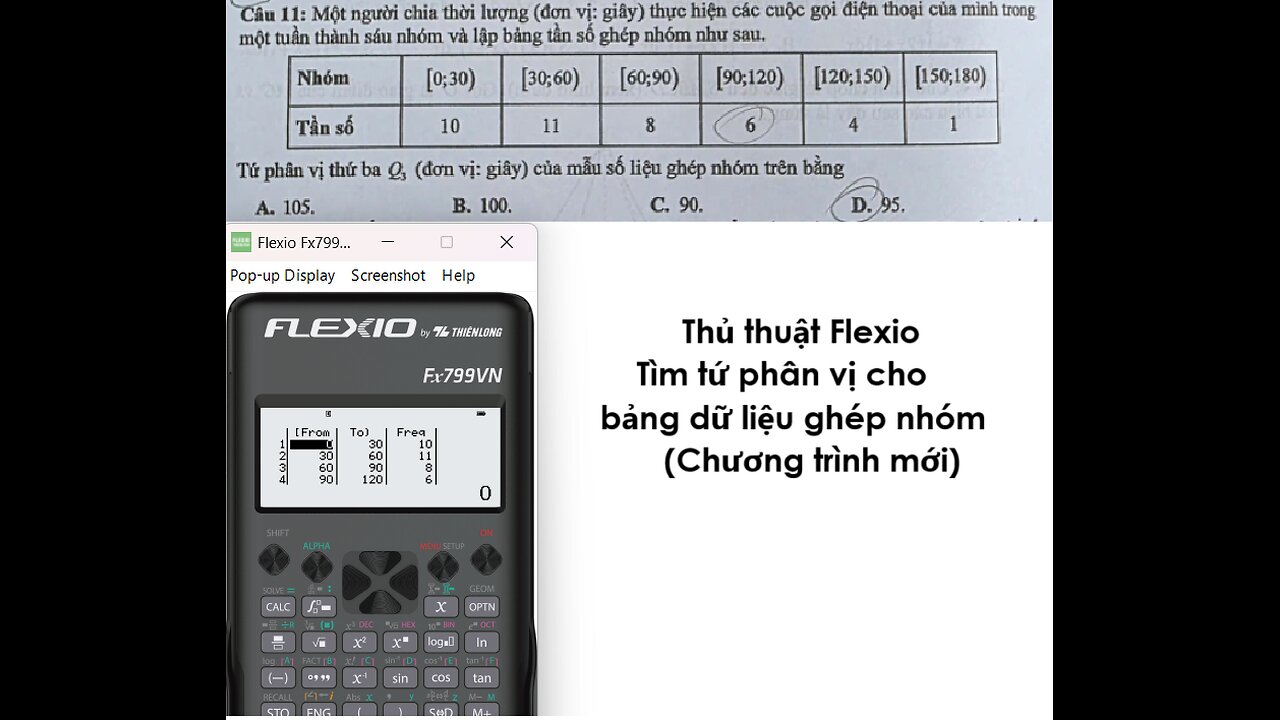 Thủ thuật Flexio: Tìm tứ phân vị cho bảng dữ liệu ghép nhóm trong xác suất của Flexio Thiên Long
