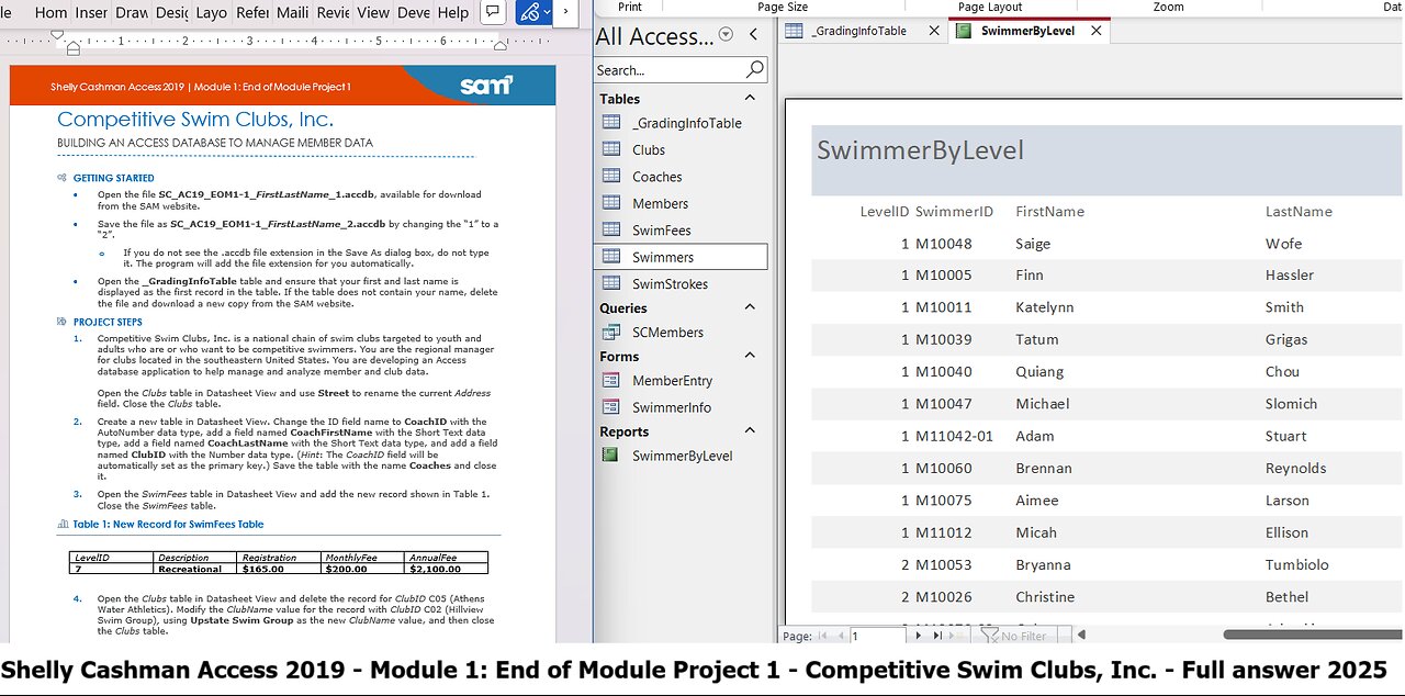 Shelly Cashman Access 2019 | Module 1: End of Module Project 1| Competitive Swim Clubs, Inc. (2025)