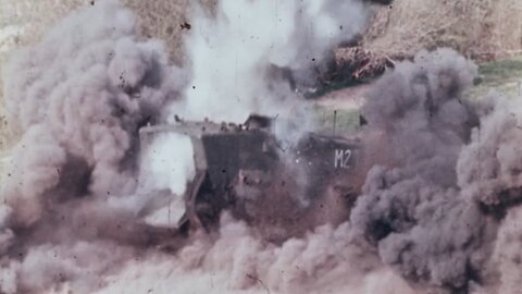 LVTP-5 mine damage trials with a test dummy crew at Camp Pendleton