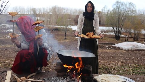 Symbiosis in winter and cooking Rural winterer Food/ Living in village of Afghanistan