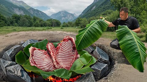 Banana Leaf Lamp Meat – Underground Cooking!