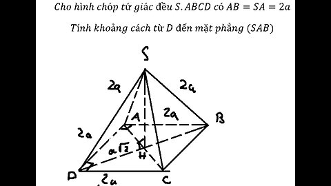 Toán 11: Cho hình chóp tứ giác đều S.ABCD có AB=SA=2aTính khoảng cách từ D đến mặt phẳng (SAB)