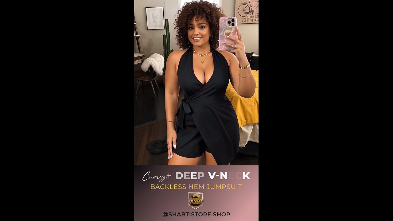 Curvy+ Elegance🖤Deep V-Neck Backless Halter Asymmetrical Hem Jumpsuit