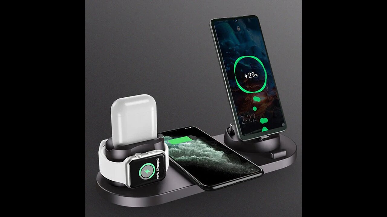 All-in-One Charging Station, with QI Wireless Charging, for Apple Watch, iPhone, AirPod & Andoird