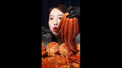 Spicy Noodles with seafood Mukbang