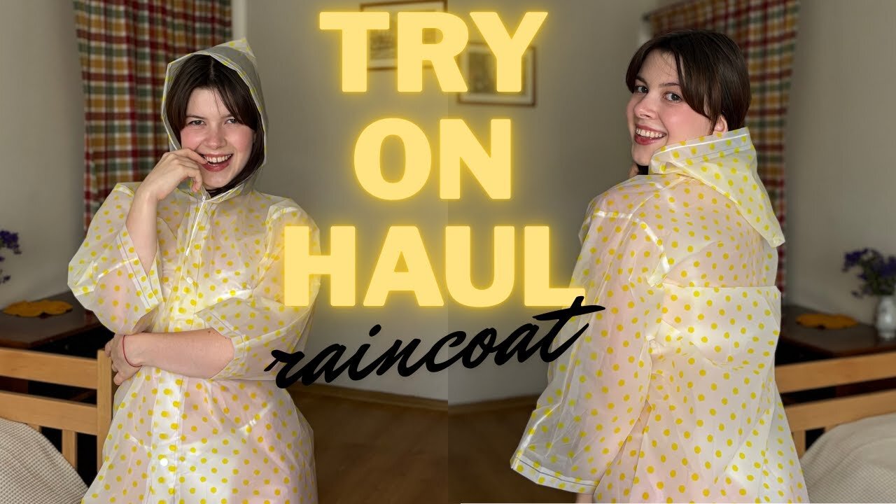 [4K USA] TRY-ON Haul | Raincoat with Yellow Dots