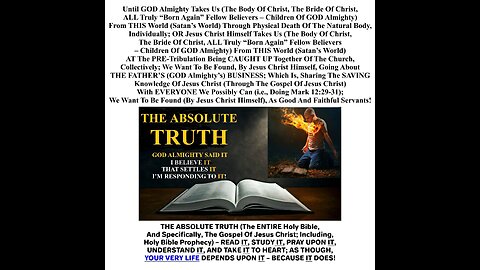 FOLKS, THE HOLY BIBLE PROPHECY BIBLICAL CLOCK IS TICKING!