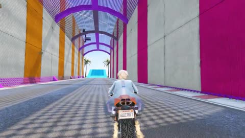 SPIDER MAN!on Motorcycle in Spiral Bridge Stunt Rid