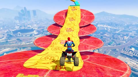 RAINBOW SPIDER MAN! on Motorcycle in Spiral Bridge - 1080