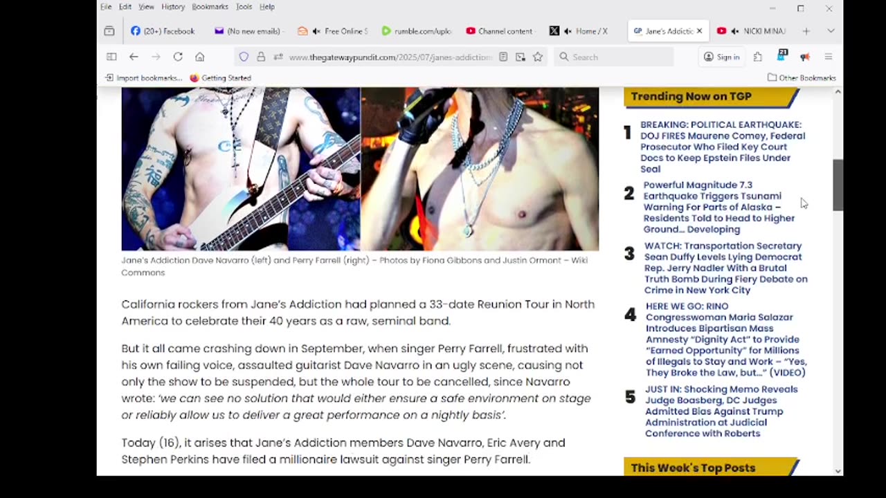 Jane’s Addiction’s Members Sue Singer Perry Farrell for $10 Million