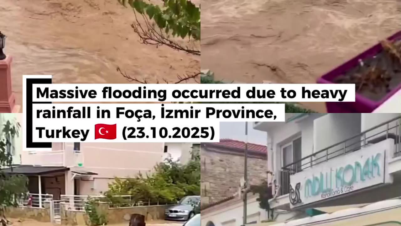 🌊Massive flooding occurred due to heavy rainfall in Foça, İzmir Province, Turkey 🇹🇷 (23.10.2025)