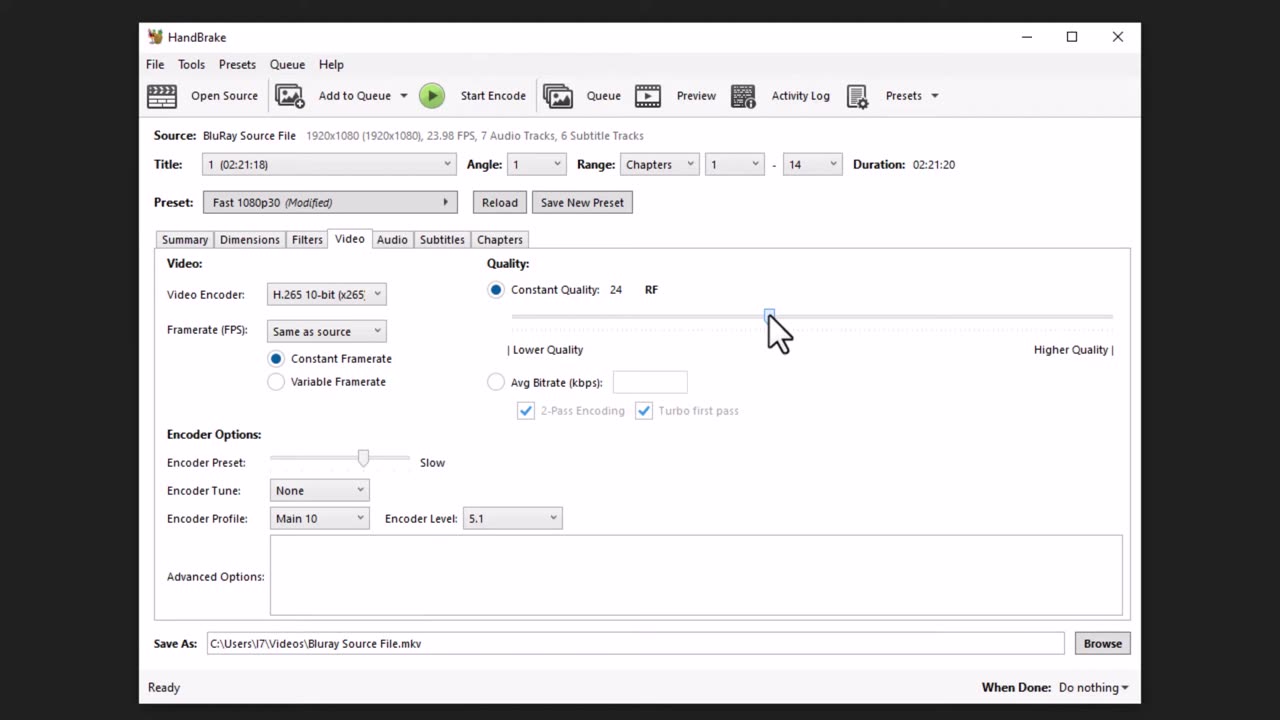 Best Optimal Settings to Convert Bluray 1080p Video to H.265 HEVC in Handbrake on Windows & Mac 2023