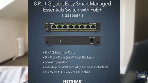NETGEAR 8 Port PoE Gigabit Ethernet Easy Smart Managed Essentials Switch (GS308E