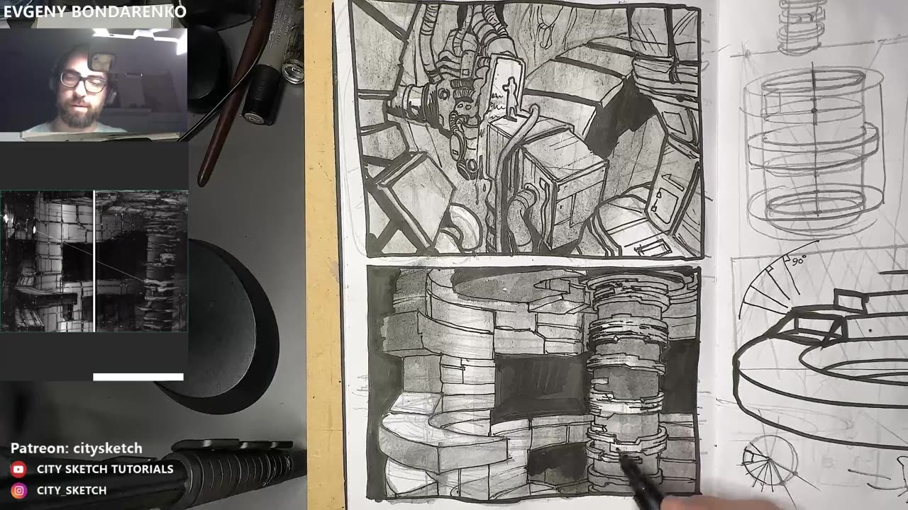 Draw like Tsutomu Nihei. Complex perspective manga backgrounds.