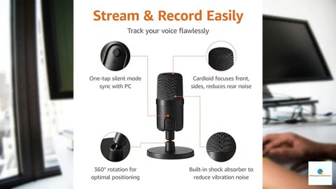 Amazon Basics USB Condenser Microphone for Streaming, Recording, and Podcasting on PC, Plu