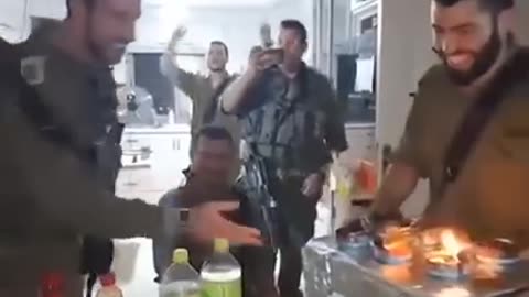 israeli' soldiers raided a Palestinian home in Jaba — a town in the occupied West Bank — violently kicked out the family, then threw a birthday party