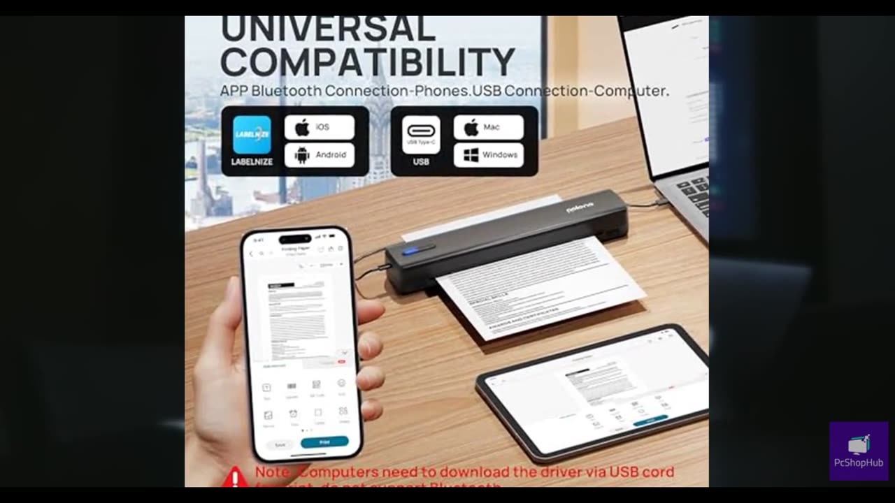 POLONO Portable Printer, D810 Inkless Bluetooth Thermal Printer Wireless for Tra