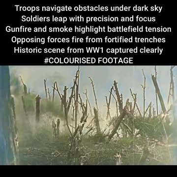 British Forces Advance Over Barbed Wire During Night time Combat Scene