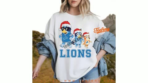 Detroit Lions Bluey Family Santa Hat Christmas Parade Shirt Unisex