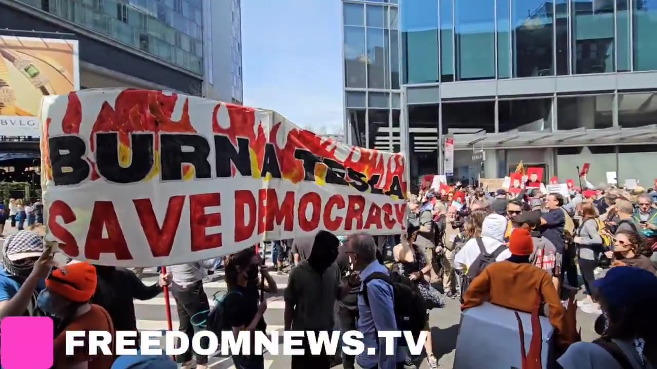 Leftist have taken over a Tesla dealership in Manhattan