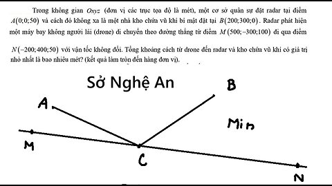 Trong không gian Oxyz (đơn vị các trục tọa độ là mét), một cơ sở quân sự đặt radar