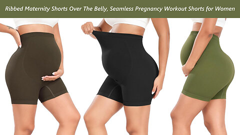 Ribbed Maternity Shorts Over The Belly, Seamless Pregnancy Workout Shorts for Women.