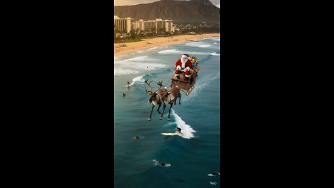 Santa flying into Hawaii